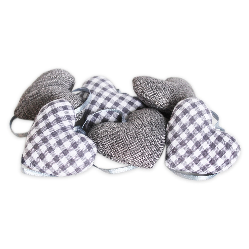 Srdce závěs textil 6ks 5,5cm šedá